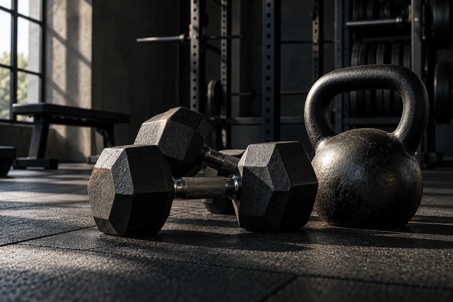 Strength training equipment in a light-filled contemporary training space